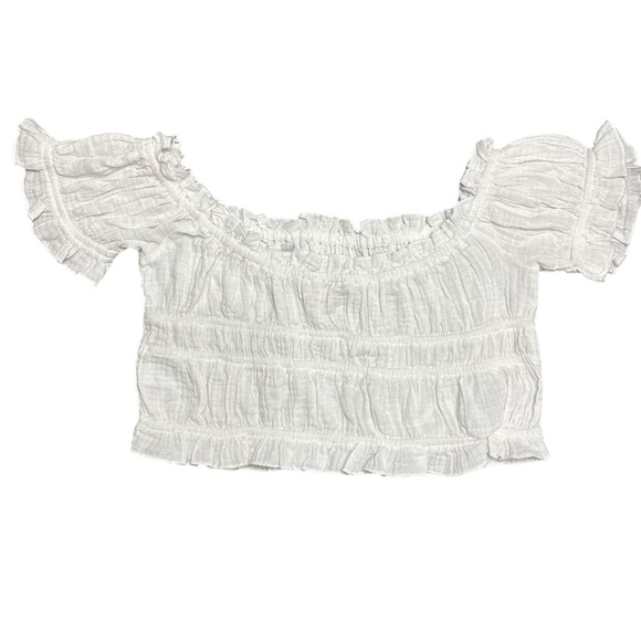 Ocean Drive White Cotton Peasant Style Ruffle Crop Top Ladies Size M - Picture 8 of 8